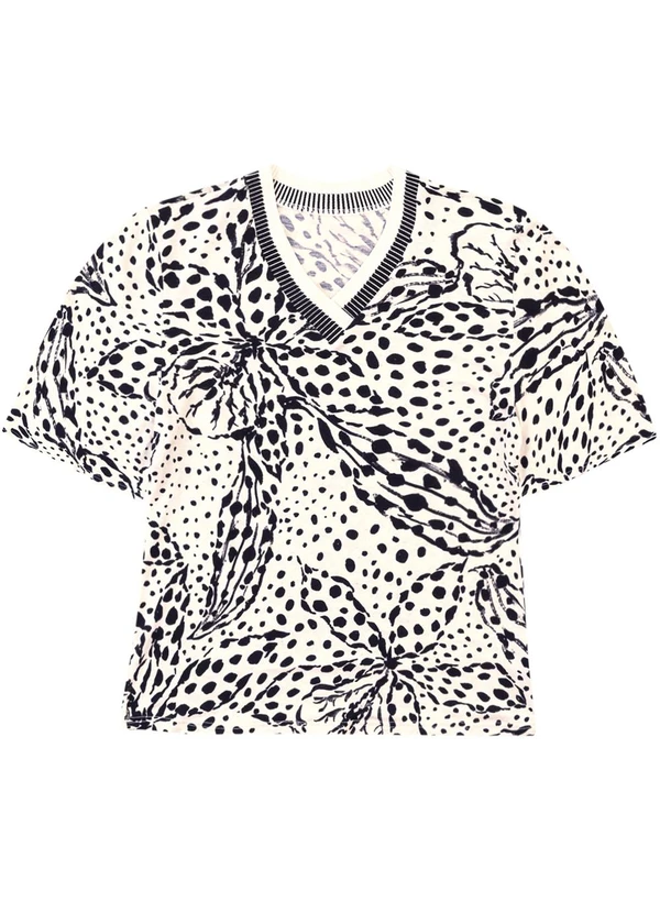 Malwee - Blusa Floral Ampla em Viscolinho Preto