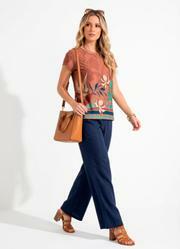 Blusa Floral Art�stico em Malha Fria