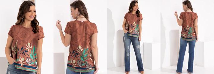 Blusa Floral Art�stico em Malha Fria
