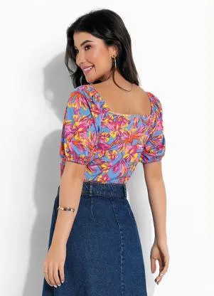 Rosalie - Blusa Floral Azul com Decote V - ROSALIE