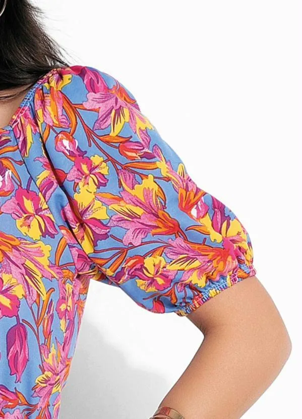 Rosalie - Blusa Floral Azul com Decote V 3