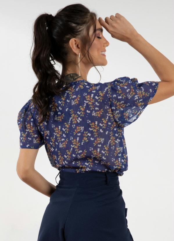 Outlet - Blusa Floral Azul com Detalhe Ajustável 2