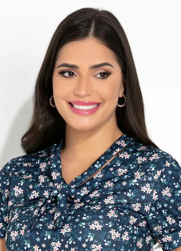 Rosalie - Blusa Floral Azul com Laço no Decote 3