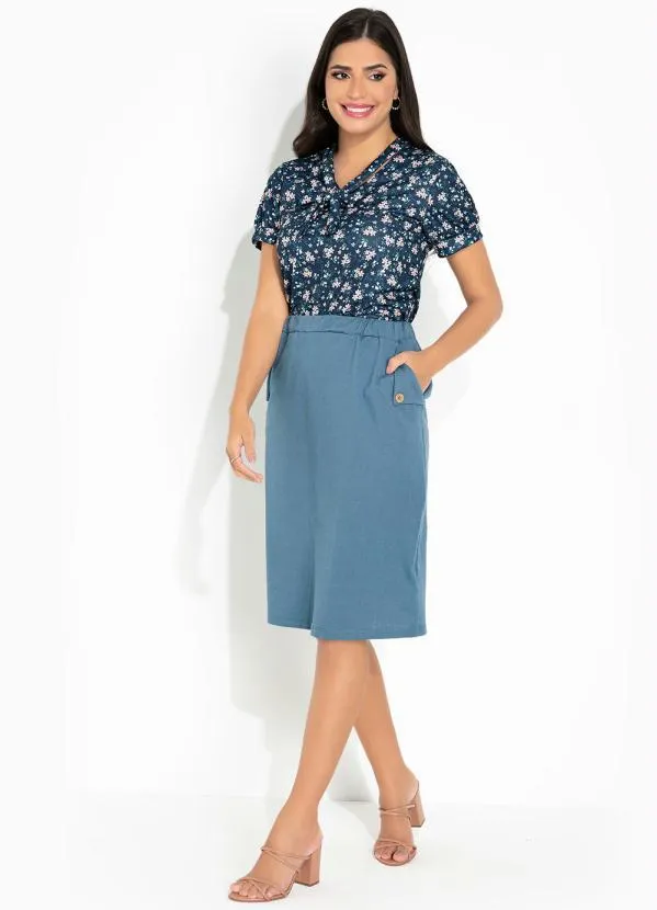 Rosalie - Blusa Floral Azul com Laço no Decote 4