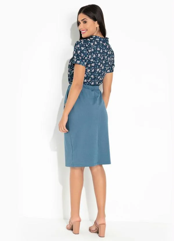 Rosalie - Blusa Floral Azul com Laço no Decote 5