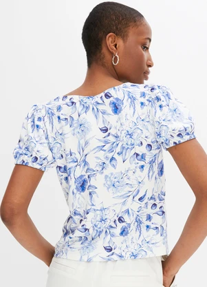 bonprix - Blusa Floral Azul em Malha Fria - BONPRIX