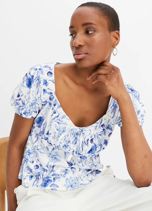 bonprix - Blusa Floral Azul em Malha Fria 1