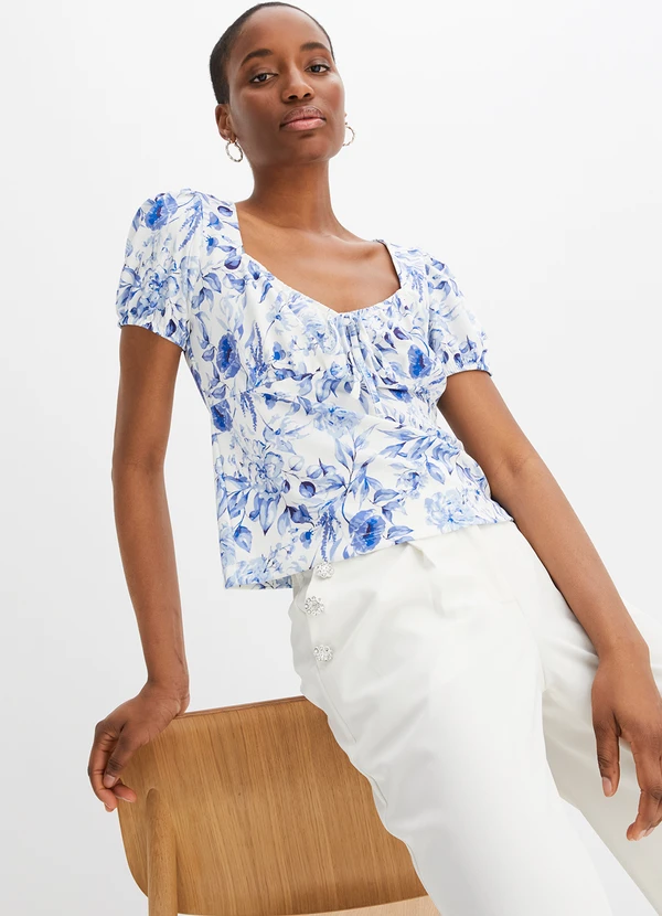 bonprix - Blusa Floral Azul em Malha Fria 4