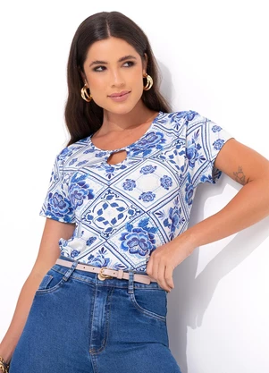 Bimini - Blusa Floral Azul em Malha - BIMINI