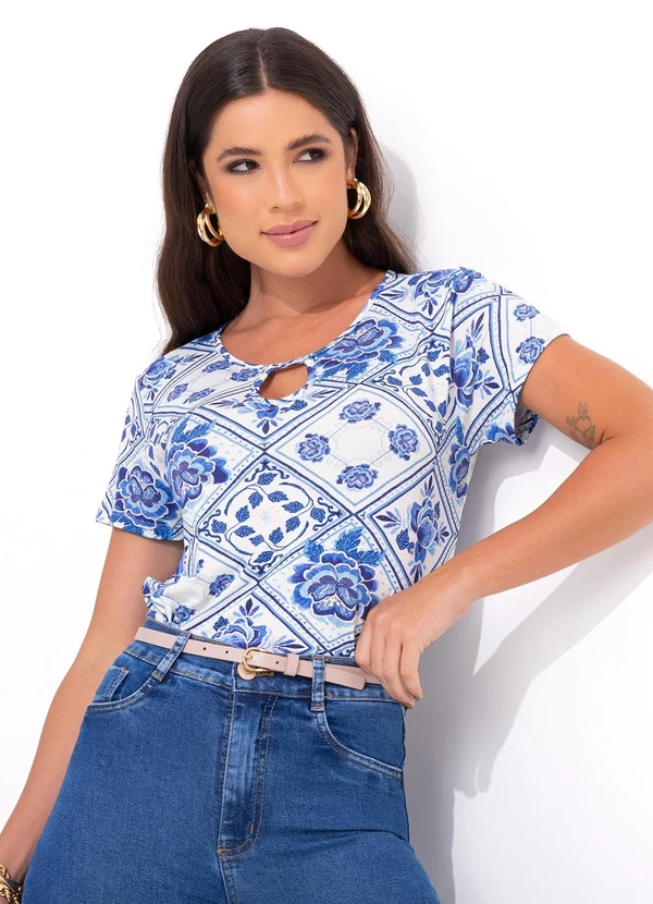 Bimini - Blusa Floral Azul em Malha