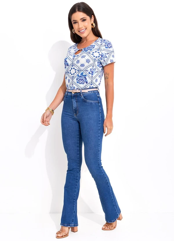 Bimini - Blusa Floral Azul em Malha 3