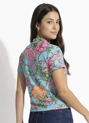 Rosalie - Blusa Floral Azul Manga Curta - ROSALIE