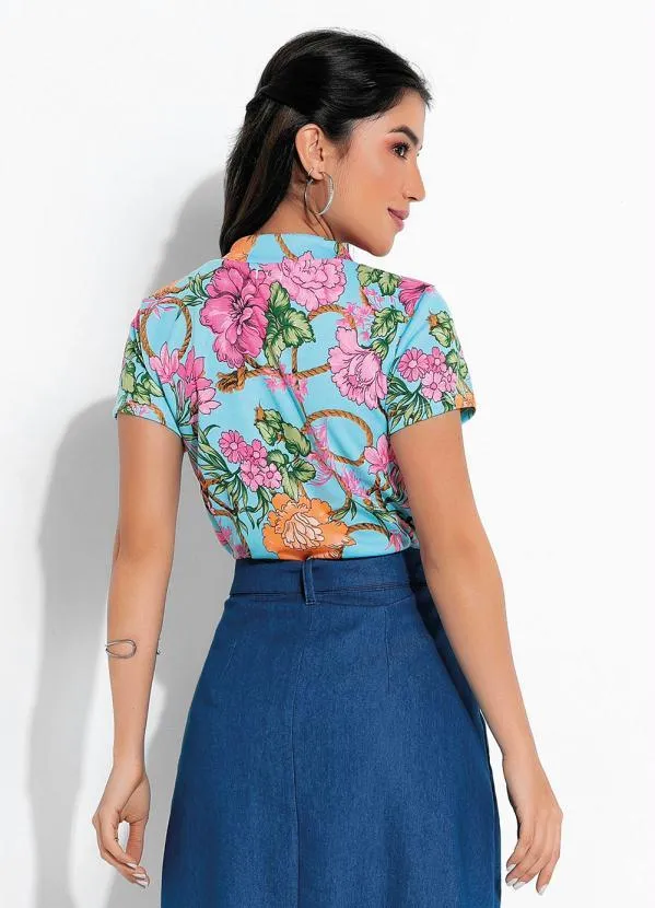 Rosalie - Blusa Floral Azul Manga Curta 2