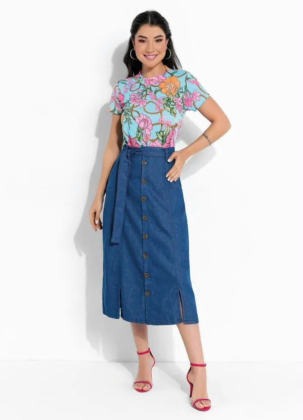 Rosalie - Blusa Floral Azul Manga Curta 3