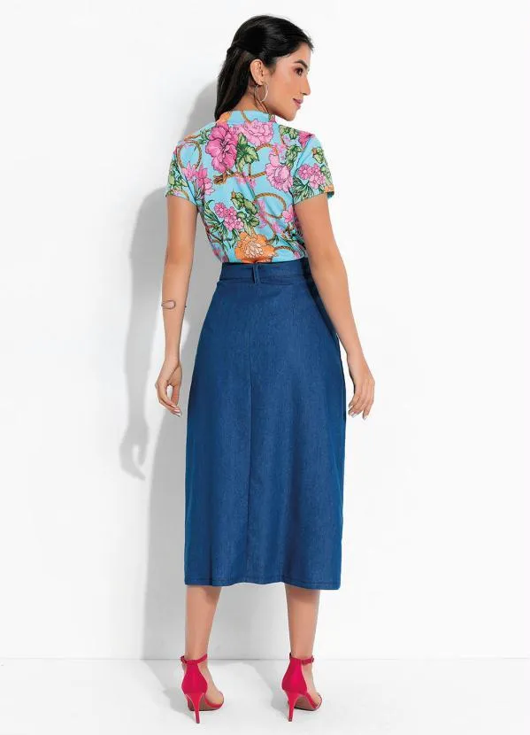 Rosalie - Blusa Floral Azul Manga Curta 4