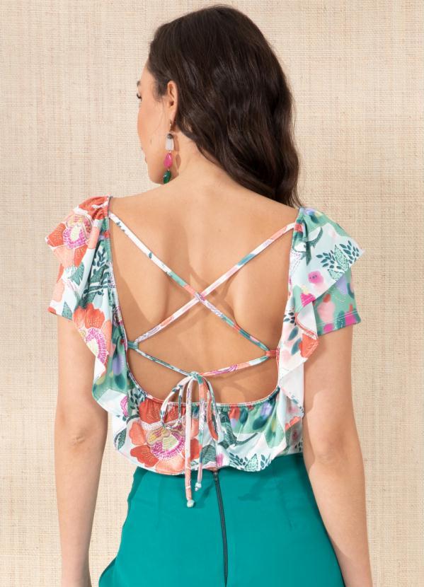 Outlet - Blusa Floral Borrado com Transpasse nas Costas 2