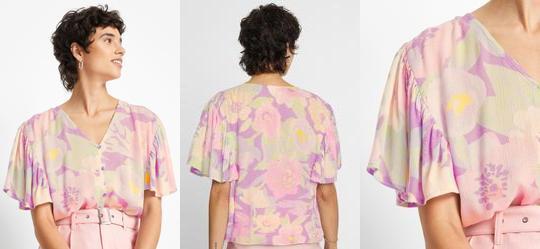 Blusa Floral Borrado em Viscose Plana