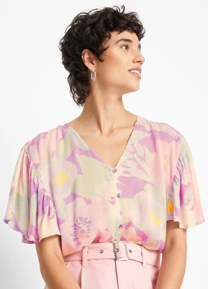 bonprix - Blusa Floral Borrado em Viscose Plana - BONPRIX