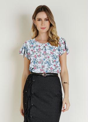 Blusa (Floral Branca) com Prega Moda Evanglica