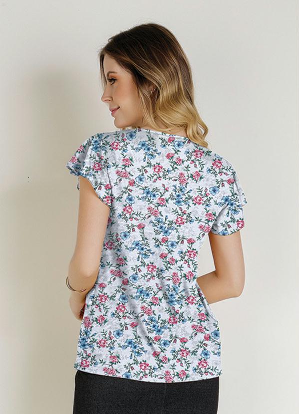 Rosalie - Blusa Floral Branca com Prega Moda Evangélica 2
