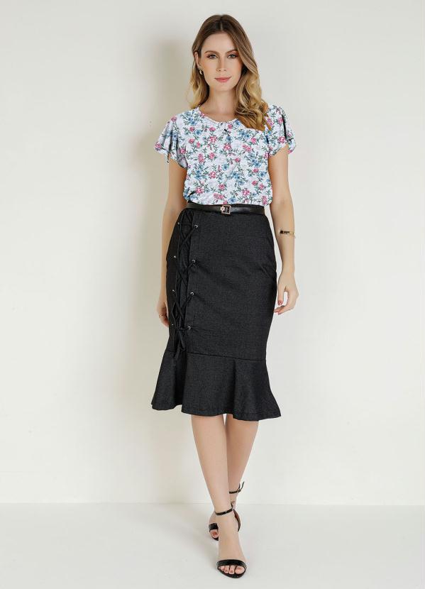 Rosalie - Blusa Floral Branca com Prega Moda Evangélica 3