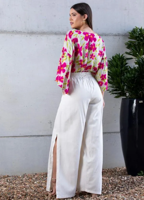 Quintess - Blusa Floral Branco em Viscose Plana 3