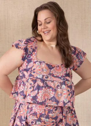 Quintess - Blusa Floral Color com Franzidos - QUINTESS