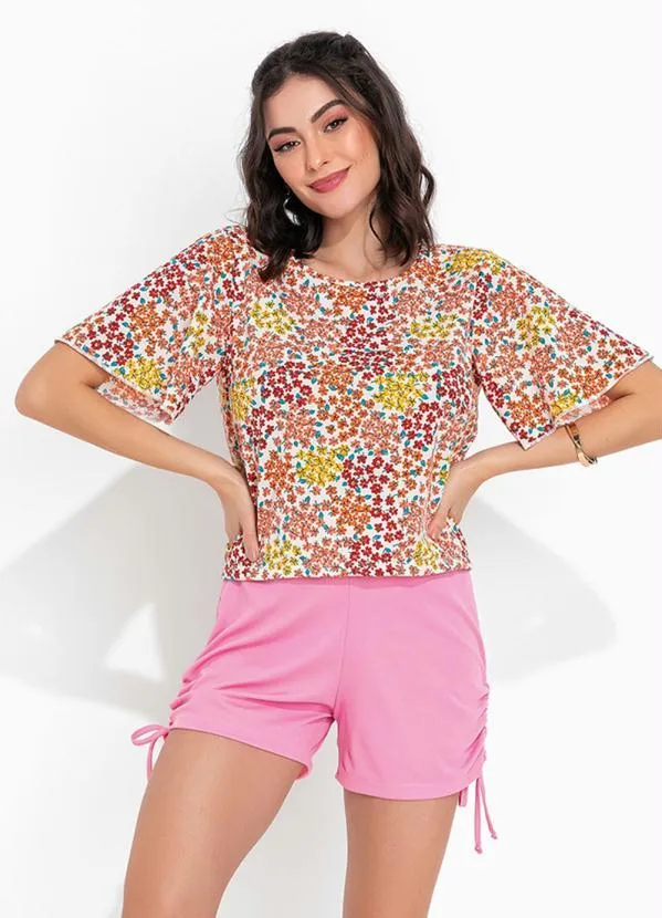 Moda Pop - Blusa Floral com Manga Ampla