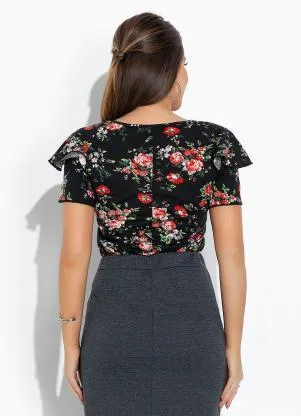Rosalie - Blusa Floral com Manga Babado - ROSALIE