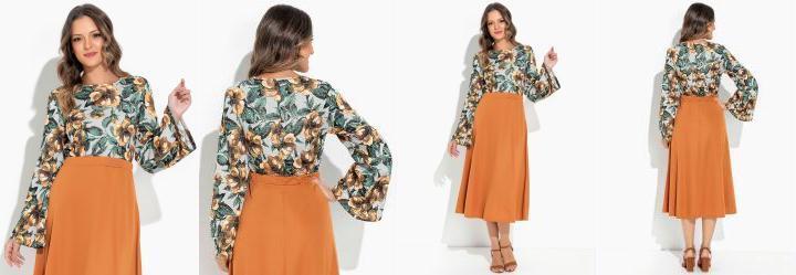 Blusa Floral com Manga Longa