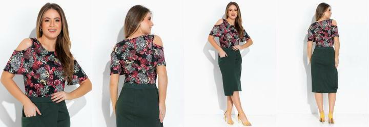 Blusa Floral com Ombros Vazados