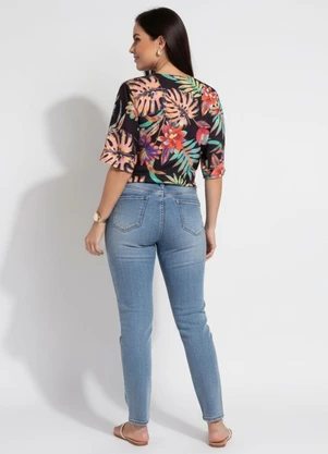 Quintess - Blusa Floral Dark com Elástico na Barra - QUINTESS