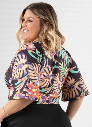 Quintess - Blusa Floral Dark com Elástico na Barra - QUINTESS