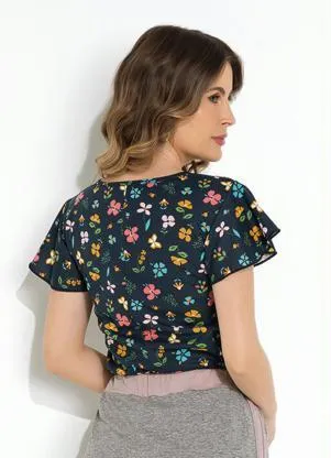Moda Pop - Blusa Floral Decote V e Babado - MODA POP