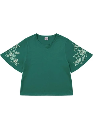 Malwee - Blusa Floral em Puff Verde  - MALWEE