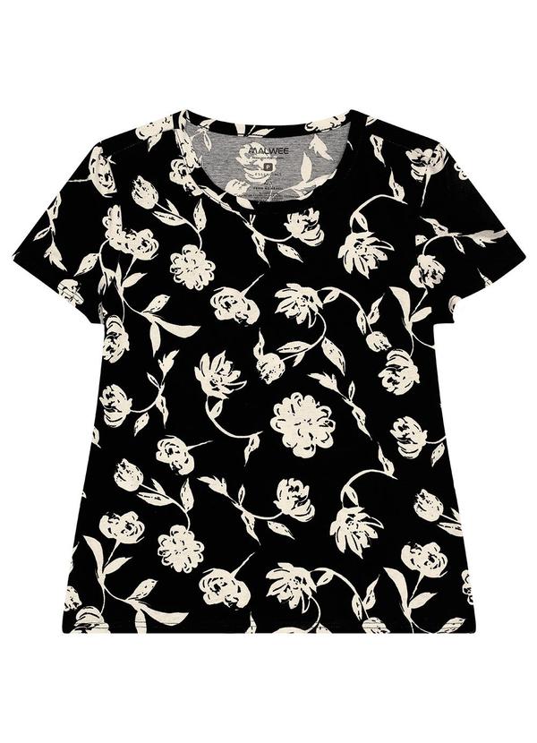 Malwee - Blusa Floral Estilizada Preto