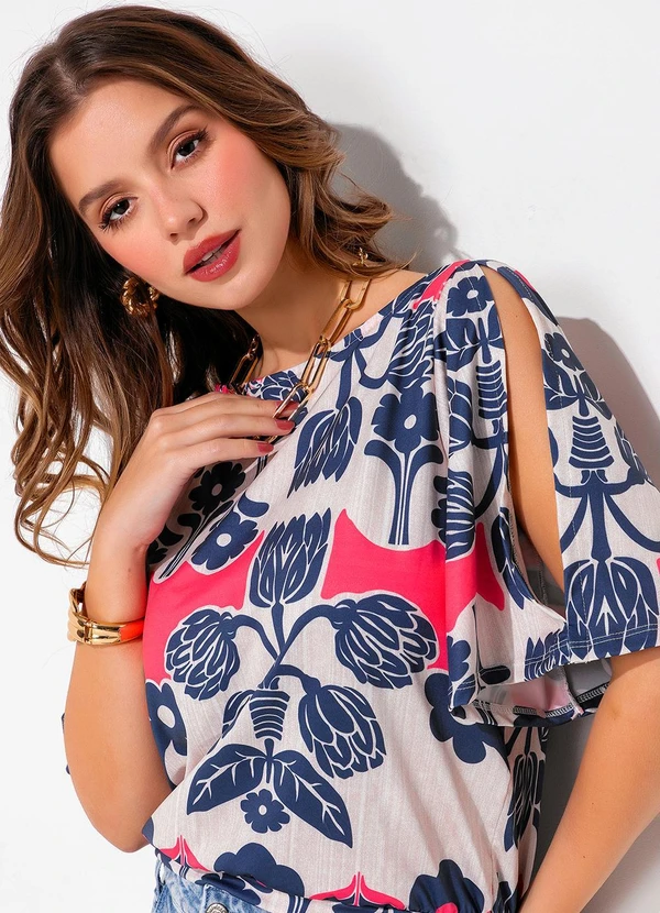 Quintess - Blusa Floral Étnico Color em Malha Fria 2