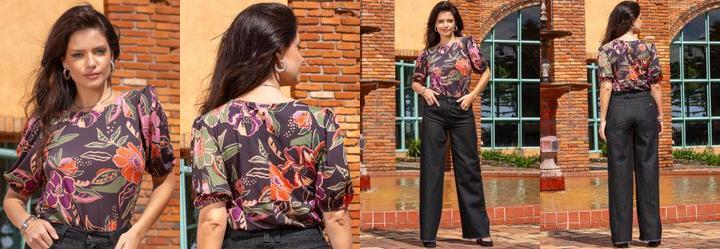 Blusa Floral Expressionista em Malha Fria