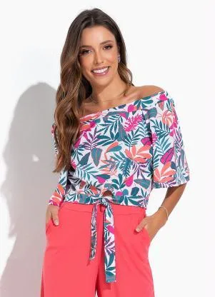 Moda Pop - Blusa Floral Floral com Manga Curta Ampla - MODA POP