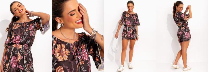 Blusa Floral Fundo Marrom em Malha