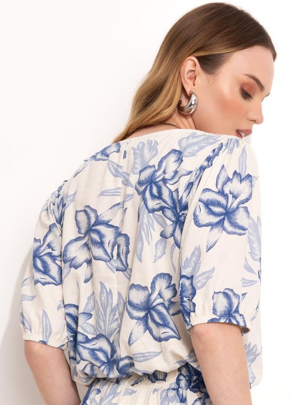 Quintess - Blusa Floral Grande Azul em Linho 9
