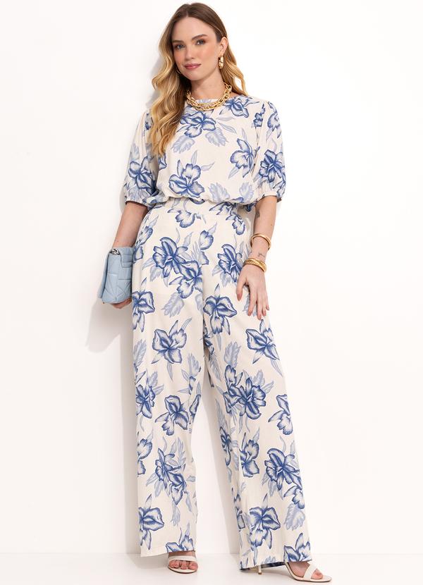 Quintess - Blusa Floral Grande Azul em Linho 6
