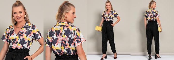 Blusa Floral Grande em Jersey Acetinado