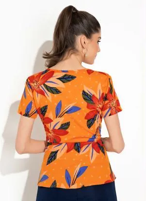 Rosalie - Blusa Floral Laranja Peplum - ROSALIE