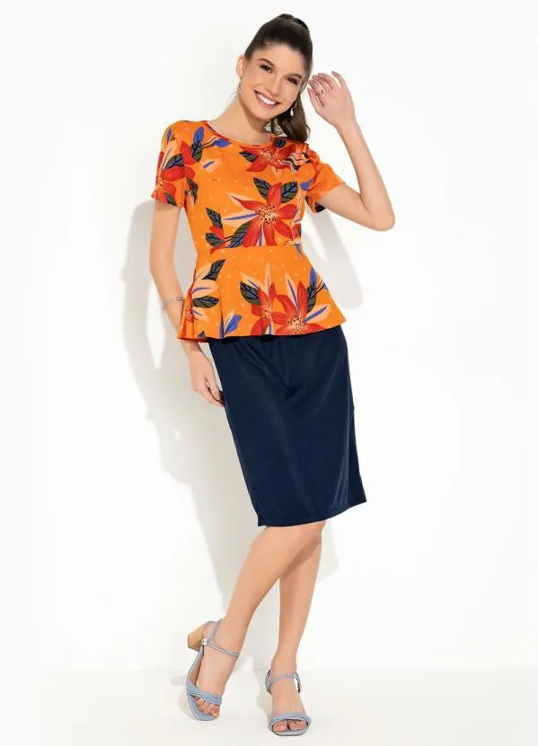 Rosalie - Blusa Floral Laranja Peplum 3