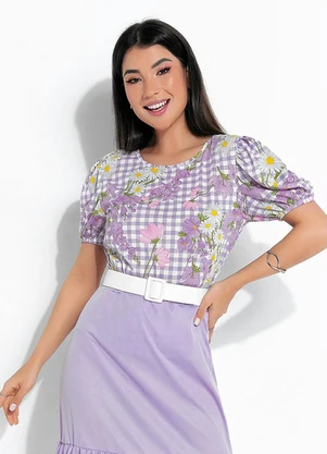 Rosalie - Blusa Floral Lilás Manga Bufante - ROSALIE
