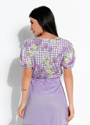 Rosalie - Blusa Floral Lilás Manga Bufante - ROSALIE