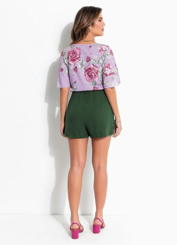 Queima Estoque - Blusa Floral Lilás Manga Curta Ampla 4