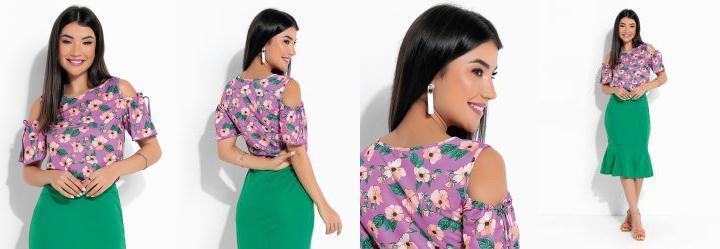 Blusa Floral Lil�s Ombro Vazado