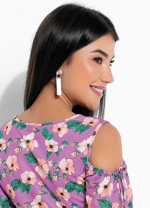 Rosalie - Blusa Floral Lilás Ombro Vazado 3